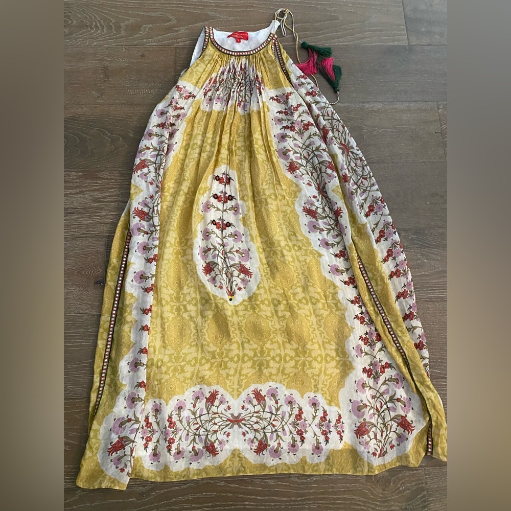 New Anthropologie Bhanuni by Jyoti Soleil India Beaded Yellow Boho Tassel Dress